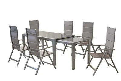 Produktbild von Merxx Gartenmöbel Set 7tlg., 6 Klappsessel, Tisch 190 x 100 cm - Aluminium/Textil