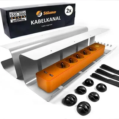 Image de Kit de rangement de câbles pour bureau - Lot de 2 pièces - Gris - 43 x 12 x 10 cm