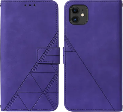Immagine prodotto di Custodia in pelle flip per iPhone 11 con design a portafoglio e goffratura, porta carte e supporto Viola
