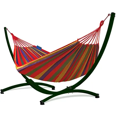 Produktbild von Potenza Outdoor Hängematte mit Gestell für 2 Personen I Baumwolle Doppelhängematte XXL 220x160, 200kg I Grün Hängemattengestell 220kg, wetterfest