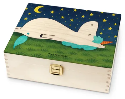Produktbild von Mr. & Mrs. Panda teebox holz Einhorn Sternenhimmel Design - Weiß - Geschenk, Sterne, Teebeutel Aufbewahrung, Teekästchen, Dachschaden, Unicorn, Teedose, Einhörner