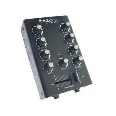 A black Ibiza MIX500 DJ mixer is shown against a white background.