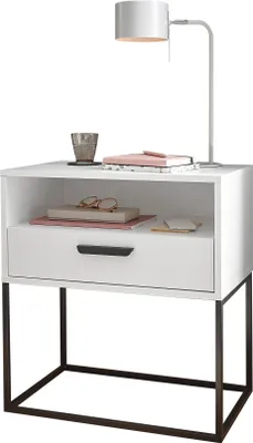 Produktbild von Nachtkommode >CUDRO< 1 Schublade, 1 Fach, Weiß / schwarz - 60x65x38,5cm (BxHxT)
