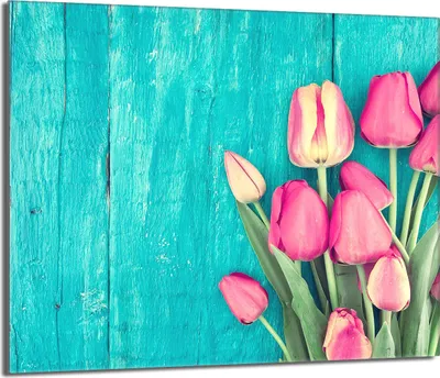 Produktbild von Herdabdeckplatte 60x52 Glaskeramikkochfeld Abdeckung Spritzschutz Glasplatte Deko Schneidebrett, Tulpen Türkis