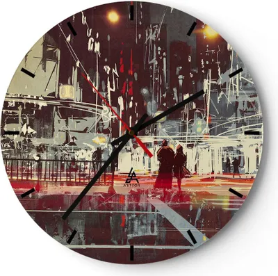 Produktbild von Wanduhr - Rund - Glasuhr - Stadt Straße Nacht - 30x30cm - Schleichendes Uhrwerk - Lautlos - zum Aufhängen bereit - Dekoration Modern - Wanddekoration aus Glas - C3AR30x30-3780