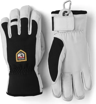 Skihandschuhe "Army Leather Patrol - 5 finger" von Hestra; grau und schwarz; mit robustem Material und elastischem Bündchen.