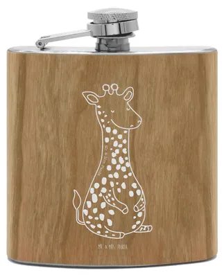 Produktbild von Mr. & Mrs. Panda Flachmann Giraffe Zufrieden - Transparent - Geschenk, Glück, spirituosenflasche, Abenteuer, feldflasche, outdoor, schnapsflasche, Edelstahl, Wildtiere