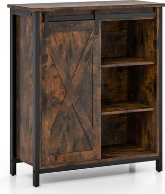Produktbild von GOPLUS Buffetschrank, Sideboard Küche mit Schiebetür & verstellbare Ablagen, Küchenschrank Aufbewahrungsschrank für Wohnzimmer & Küche, 70 x 30 x 81 cm, Vintage Braun