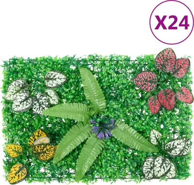 Obrázek produktu pro Umělý plot s rostlinami 24 ks zelený 40 x 60 cm 24