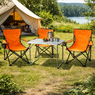 4-teiliges Campingmöbel Set orange Tisch+Campingstühle mit Tasche