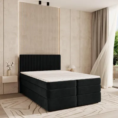 Produktbild von Masseno Boxspringbett FELBIO 180x200 cm Komplett-Set mit Bonell Matratze und Topper, Polsterbett mit Bettkästen -Schwarz, KRONOS 07