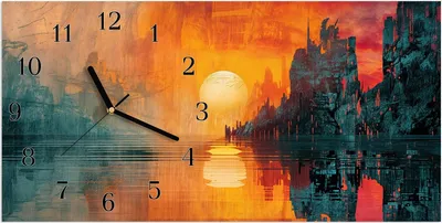 Produktbild von Wanduhr aus Glas mit Motiv Sonnenuntergang Stadt- 60 x 30 cm - inkl. Aufhängesystem