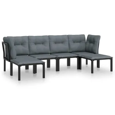 Produktbild von vidaXL 6-tlg. Garten-Lounge-Set Schwarz und Grau Poly Rattan
