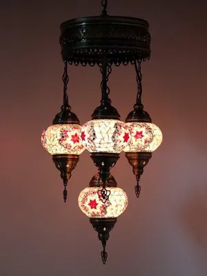 Image de Lampe suspendue turque Mosaïque Lustres marocains faits main Rose 4 boules en verre