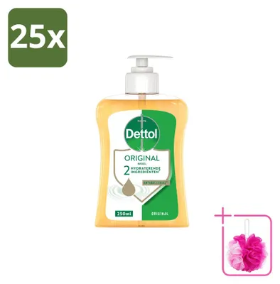 Imagen del producto de 25 unidades de jabón antibacteriano líquido para manos Dettol, aroma original, 250 ml cada uno. Paquete económico