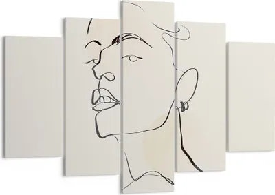 Produktbild von Bild auf Leinwand - Leinwandbild - 5 Teile - Minimalismus Porträt Linie - 150x100cm - Wand Bild - Wanddeko - Wandbilder - Leinwanddruck - Bilder - Wanddekoration - Leinwand bilder - EA150x100-4815