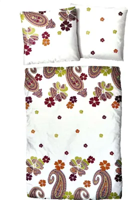 Produktbild von Baumwolle Satin Bettwäsche Blumen Ornamente Weiß Bunt 135x200 80x80: 2 tlg.