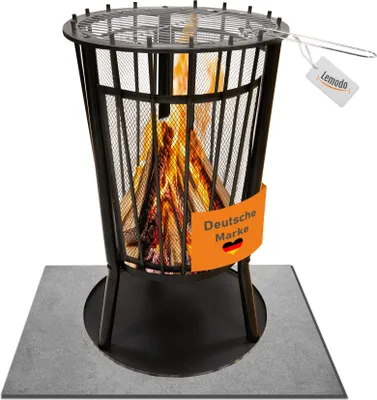 Produktbild von Feuerkorb mit Grillgitter und Funkenschutz, Robuste Feuerschale 65cm hoch