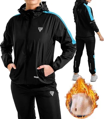 Produktbild von RDX Schwitzanzug Zum Abnehmen, Saunaanzug Reach  100 , Kapuzen Anzug Sauna Suit Sweatanzug Sportanzug Trainingsanzug Thermo Sweatsuit Boxen MMA Gym Fitness Laufen Herren Damen