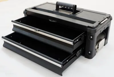 Produktbild von ALEOS. Erweiterungsbox Werkzeugkiste mit 2 Laden für unsere schwarzen Trolleys