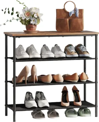 Image de Étagère à chaussures à 4 niveaux – Gain de place – En tissu – Marron/noir vintage – 75 x 30 x 71 cm