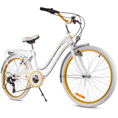 Produktbild von Dívčí kolo 24 palců pro svaté přijímání s 7rychlostním srdcem SHIMANO Bike bílé zlato