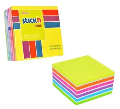 Zdjęcie produktu dla Kostka z karteczkami samoprzylepnymi 7 kolorów neonowych i pastelowych STICKN