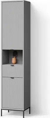 A tall, narrow cabinet with fluted doors and drawers, displayed against a white background.