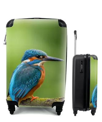 Produktbild von MuchoWow® Koffer Handgepäck Trolley Rollkoffer Kleine Reisekoffer mit 4 Rollen - Eisvogel - Zweig - Moos - Vogel - Grün - Cabin Size < 55x40x23 cm & 55x40x20 cm - Fotokoffer - Kabinenkoffer - Boardgepäck - Reise-Box - Reisekoffer - Reisegepäck - Koffer mit Bild - Trolley für Kinder