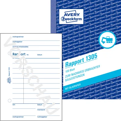 Produktbild von Avery Zweckform 1305, Rapport, A6, mit Blaupapier, 100 Blatt