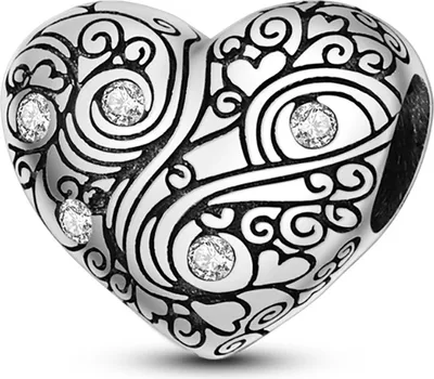 Produktbild von Charms Silber Anhänger Herz mit Zirkonia Beads für DIY Armband