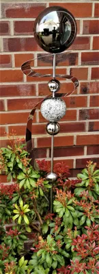 Produktbild von Skulptur Saturn Edelstahl schwarz poliert 160 cm Gartenstecker Beetstecker Rosenkugel