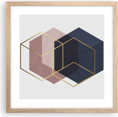 Produktbild von Gerahmtes Poster - Rahmen in heller Eiche - Sechsecke Modern Gold - 40x40 cm - Wand Bild - Wanddeko - Wandbilder - Kunstposter - Wandposter - Bilderrahmen - Bilder - Kunstdruck - P2NAC40x40-4691