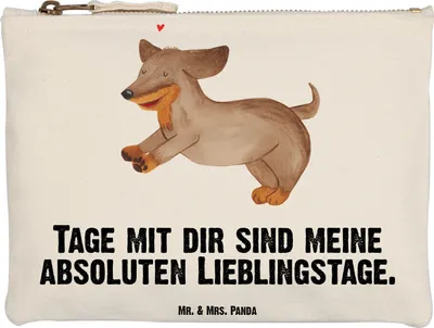 Produktbild von Mr. & Mrs. Panda Pouch Hund Dackel Grösse XL Große - Weiß - Geschenk, Dachshund, Herz, Kosmetiktasche, Sprüche, Schminktasche, kosmetiktäschchen, Stoffbeutel