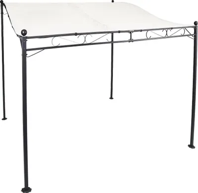 LEX Anbaupavillon 2,5x3 m Pergola mit schwarzem Metallgestell und cremefarbenim Dach, Gesamtansicht.
