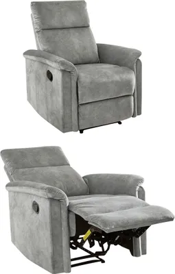Obrázek produktu pro Relaxační křeslo s funkcí polohování pro sledování televize, s pružinovou výplní, potažené velurem, vintage design, šedá barva / model 15126