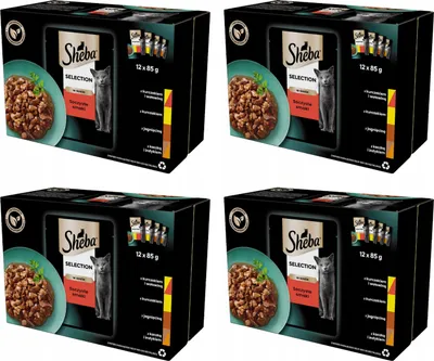 Produktbild von Sheba Selection Juicy Flavours - Nassfutter für ausgewachsene Katzen in Sauce mit Huhn und Rind, Huhn, Lamm und Ente mit Pute, 48 Portionsbeutel à 85g