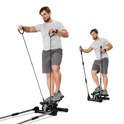Produktbild von Hop-Sport Up-Down-Side Stepper für Heimgebrauch mit Haltegriffen, Expander, LCD-Display und hydraulischen Zylindern, Modell HS-050S Norg, Schwarz, 41x46,5x139 cm (LxBxH)