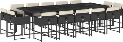 Produktbild von vidaXL 15-tlg. Garten-Essgruppe mit Kissen Schwarz Poly Rattan