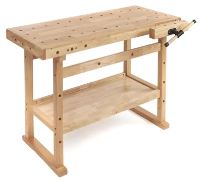 Produktbild von Hobelbank HB2 122 x 51 cm Arbeitsfläche, 84 cm hoch, bis 220 kg belastbar, Gummibaumholz