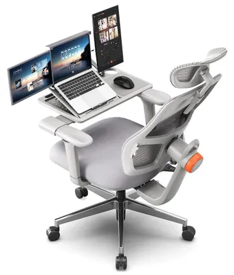 Image de Chaise de bureau ergonomique – Siège de travail avec support lombaire réglable et accoudoirs 3D