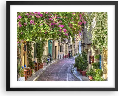 Produktbild von Gerahmtes Poster - Schwarzer Rahmen - Straße dekoration blumen griechenland - 50x40 cm - Wand Bild - Wanddeko - Wandbilder - Wandposter - Bilderrahmen - Bilder - Kunstdruck - P2BAA50x40-2429
