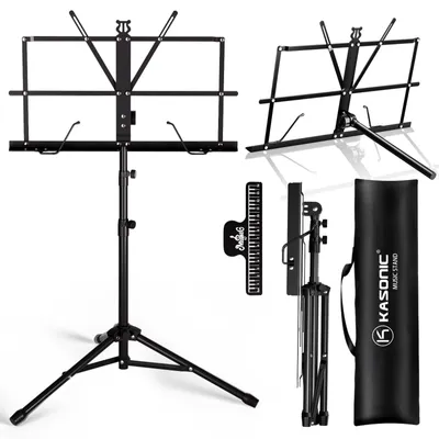 Produktbild von Notenständer Notenpult Tabletständer - Klappbar - 70,6 - 130 cm - Mit Notenklemme und Tragetasche - Schwarz