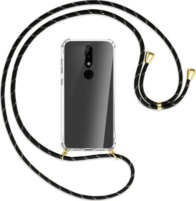 Produktbild von Handykette Backcover-Schutzhülle mit Band (Metall goldfarben) für Nokia 5.1 Plus / X5 - schwarz/gold