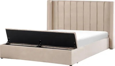 Produktbild von BELIANI Gepolsterte Wasserbett Beige 180 x 200 cm aus Samtstoff mit Stauraum Elegantes Doppelbett Modernes Design