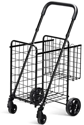 Immagine prodotto di Carrello della spesa pieghevole con doppio cestello e maniglia regolabile.
