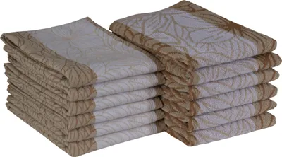 Produktbild von DoubleDry 12er Set Geschirrtücher und Küchtentücher Set - 100% Baumwolle - 6X 50x70cm und 6X 50x50cm - (Leaves, Hellbeige)