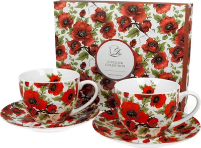 Produktbild von DUO FLORAL 2er-Set Tassen 280 ml LINA mit Untertassen, New Bone China Porzellan