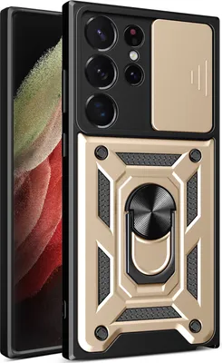 Produktbild von Galaxy S23 Ultra Hülle mit 360° Drehbarer Magnetische Ring Ständer Halter Dia Kameraschutz TPU Bumper Silikon Schutzhülle für Samsung Galaxy S23 Ultra Gold