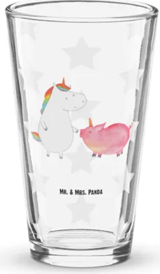 Produktbild von Mr. & Mrs. Panda Pintglas Einhorn Schwein - Transparent - Geschenk, Freundin, Cocktailglas, Trinkglas, Glas, Einhörner, Wasserglas, Schweinhorn, Unicorn, Bierglas